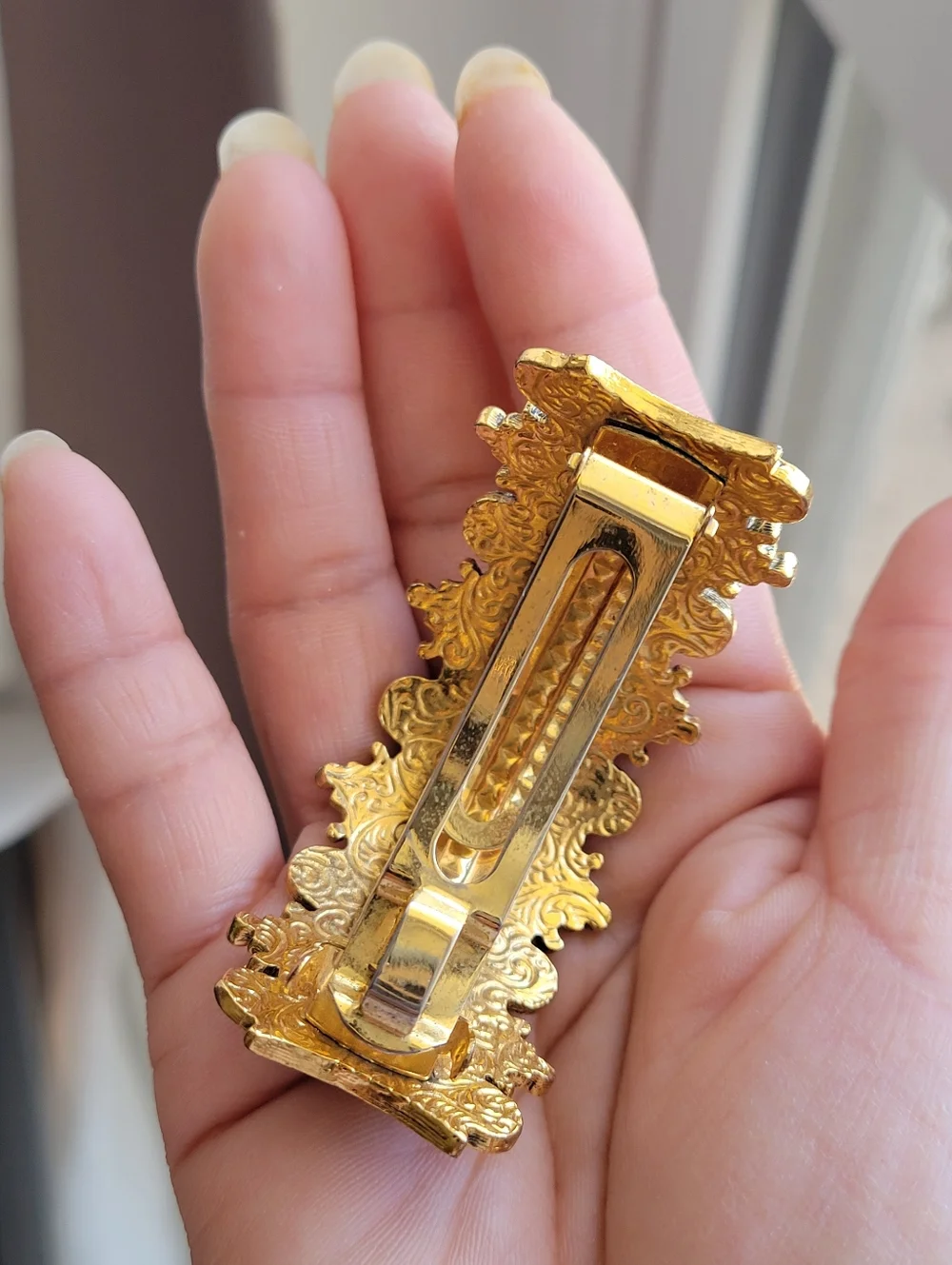 Vintage Style Gold Tone Cabochon Stones Hair Clip Metal Victorian Look - Picture 2 of 9